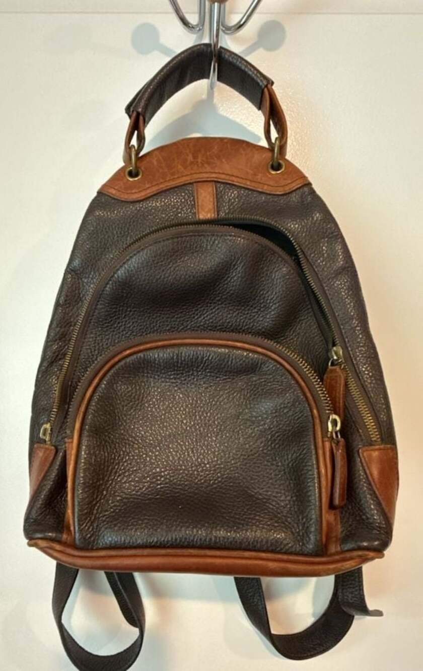 M. London New York Two-Tone Brown Leather Convertible Backpack Purse